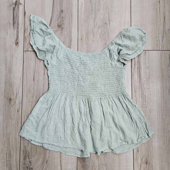 Japna Mint Green Smocked Peplum Top - Size Small - Picture 3 of 4